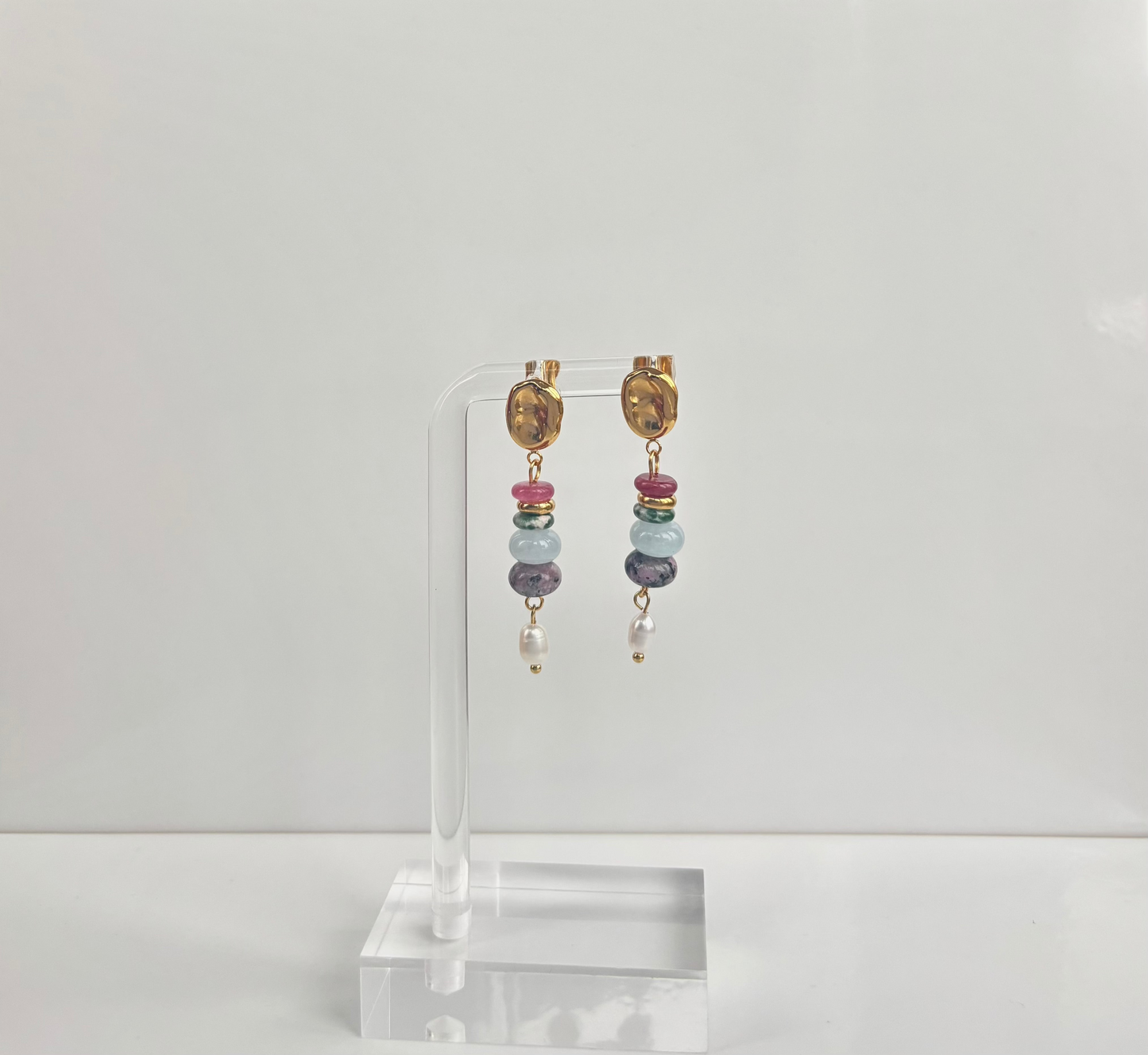 Boho Stone and Pearl Drop Earrings